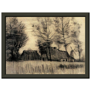 Vincent van Gogh Landscape with Cottages and a Mill Metal Framed Print