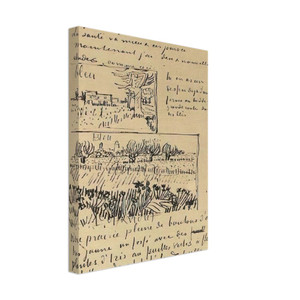 Vincent van Gogh Farmhouse, Wheat & Flower Fields along a Road Canvas