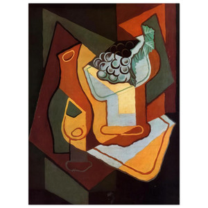 Juan Gris  BOTTLE WINE GLASS AND FRUIT BOWL Wood Print