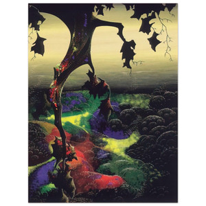 Eyvind Earle  Crimson Red and Gold Wood Print