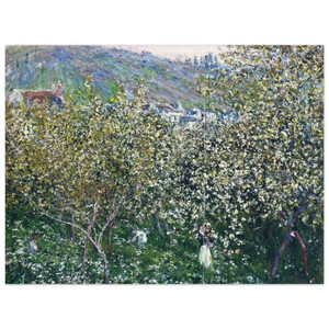 claude monet  Vetheuil Flowering Plum Trees Wood Print