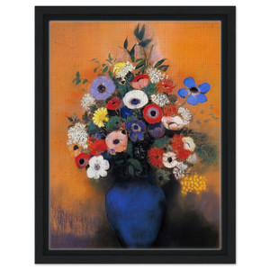 Odilon Redon  MINOSAS ANEMONIES AND LEAVES IN A BLUE VASE Framed Canvas