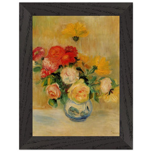 Renoir Vase of Roses and Dahlias Premium Wood Framed Art Print Poster