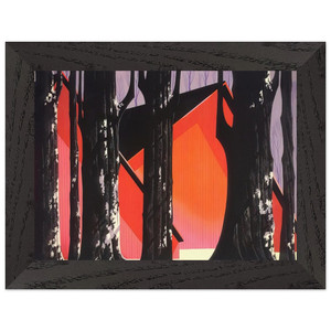 Eyvind Earle  Winter Barnyard Premium Wooden Framed Art Print / Poster