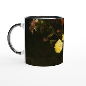 Van Gogh Basket of Carnations and Zinnias Ceramic Mug with Color Inside