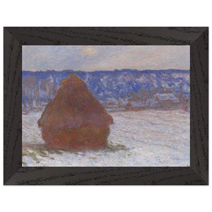 Monet Wheat Stacks Snow Overcast Wood Framed Art Print / Poster