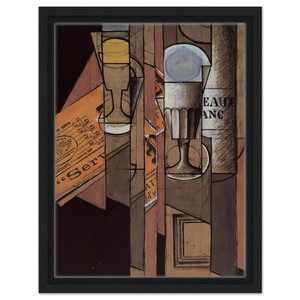 Juan Gris  GLASSES NEWSPAPER AND BOTTLE OF WINE Framed Canvas