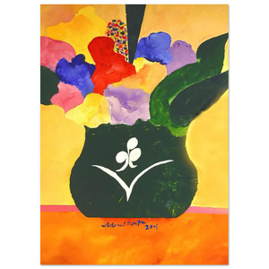 Aldemir Martins Green Vase With Flowers and Fruit Art Print