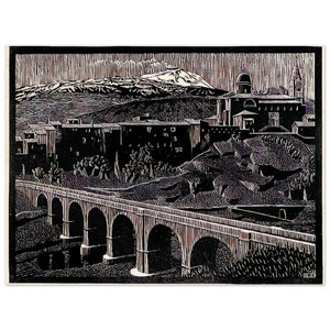 MC Escher  RANDAZZO AND MOUNT ETNA SICILY JANUARY 1933 1933 Wood Print
