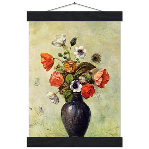 Odilon Redon ANEMONES AND POPPIES IN A VASE Matte Paper Poster and Hanger