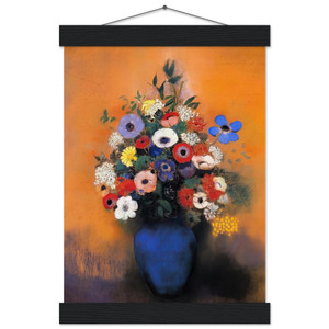 Odilon Redon MINOSAS ANEMONIES AND LEAVES BLUE VASE Poster with Hanger