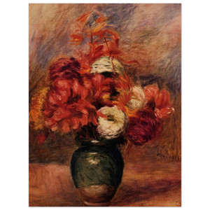 PierreAuguste Renoir  Flowers in a Green Vase Dahlilas and Asters Wood Print