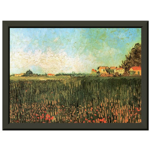 Vincent van Gogh Wheat Field Farmhouses Premium Metal Framed Art Print Poster