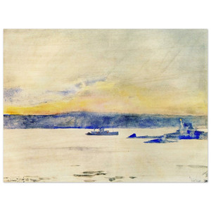 Childe Hassam  Afterglow Gloucester Harbor aka Ten Pound Island LIght Wood Print