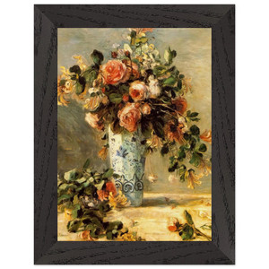 Renoir Roses Jasmine Delft Vase Premium Wooden Framed Art Print / Poster