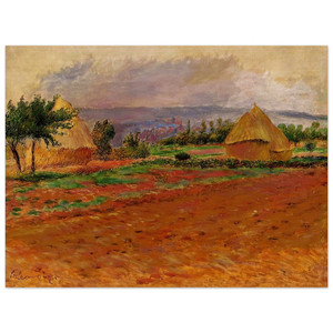 PierreAuguste Renoir  Field and Haystacks Wood Print