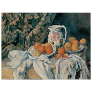 Paul Cezanne  Still Life with Curtain and Flowered Pitcher Wood Print