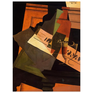 Juan Gris  BOTTLE GLASS AND NEWSPAPER Wood Print