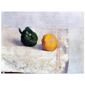 Odilon Redon  PEPPER AND LEMON ON A WHITE TABLECLOTH 1901 Aluminum Print