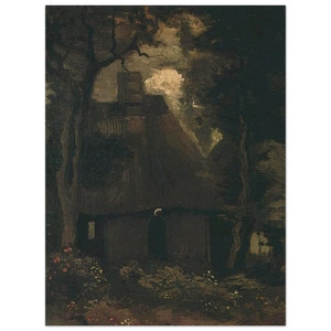Vincent van Gogh  Cottage with Trees and Peasant Woman Wood Print