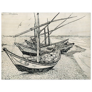 Van Gogh Fishing boats on the Beach at Les Saintes-Maries Wood Print