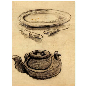 Vincent van Gogh  Plate with Cutlery and a Kettle Wood Print