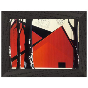 Eyvind Earle  The Great Red Barn Premium Wooden Framed Art Print / Poster