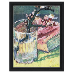 Vincent van Gogh  Blossoming Almond Branch in a Glass with a Book Framed Canvas