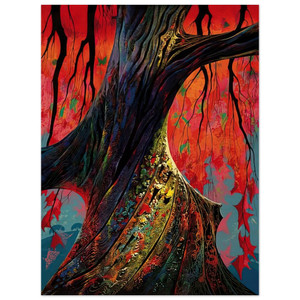 Eyvind Earle  Fire red and gold Wood Print