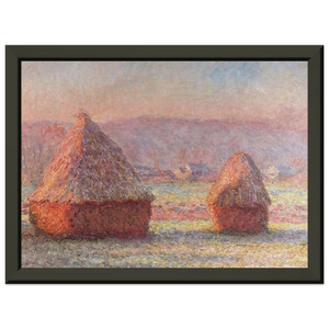 Claude Monet Grainstacks White Frost Effect Metal Framed Art Print