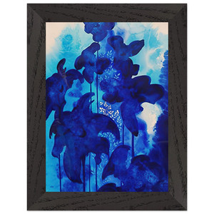 Eyvind Earle  Blue Floral Premium Wooden Framed Art Print / Poster