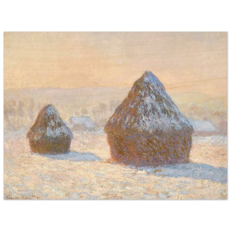 claude monet  Wheatstacks Snow Effect Morning Wood Print