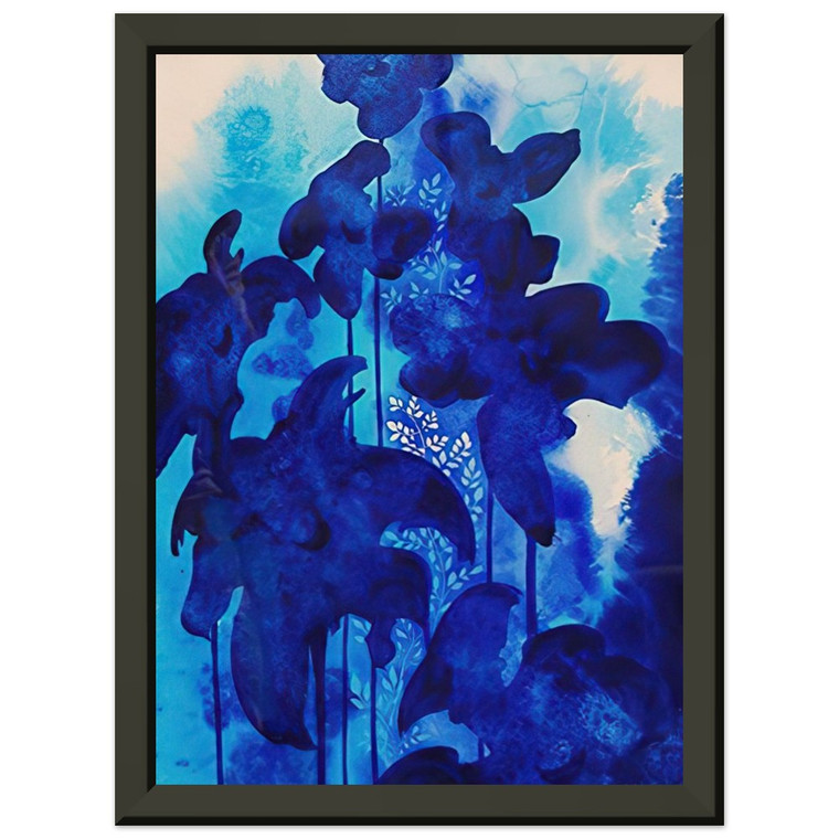 Eyvind Earle  Blue Floral Premium Metal Framed Art Print / Poster