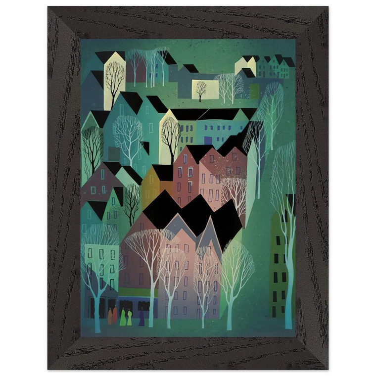 Eyvind Earle  Village Premium Wooden Framed Art Print / Poster