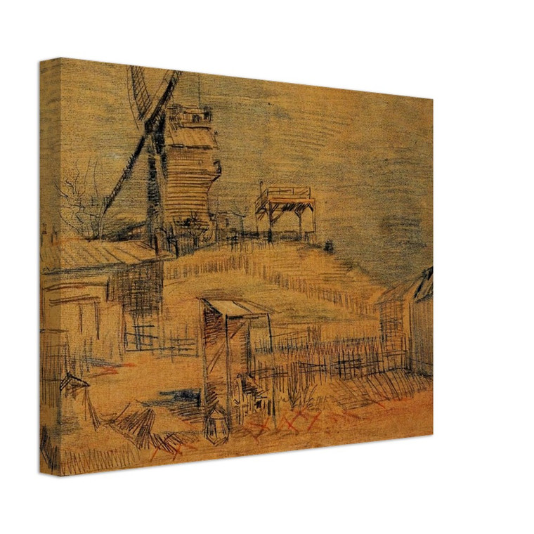 Vincent van Gogh  Gardens on Montmartre and the BluteFin Windmill Canvas