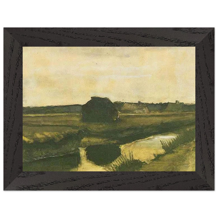 Van Gogh Landscape Peat Stack Farmhouses Premium Wood Frame Art Print Poster