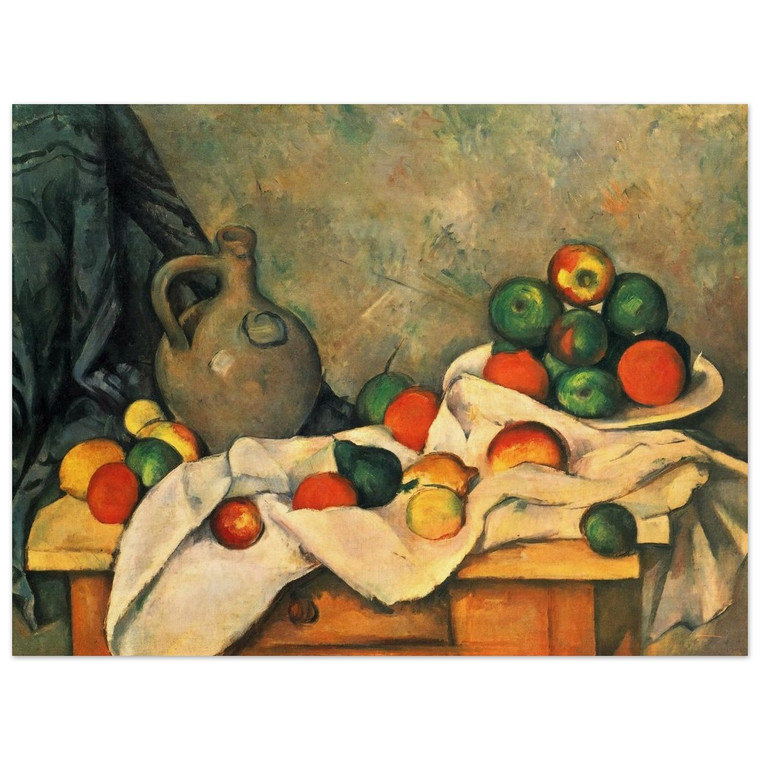Paul Cezanne  Curtain Jug and Fruit Wood Print