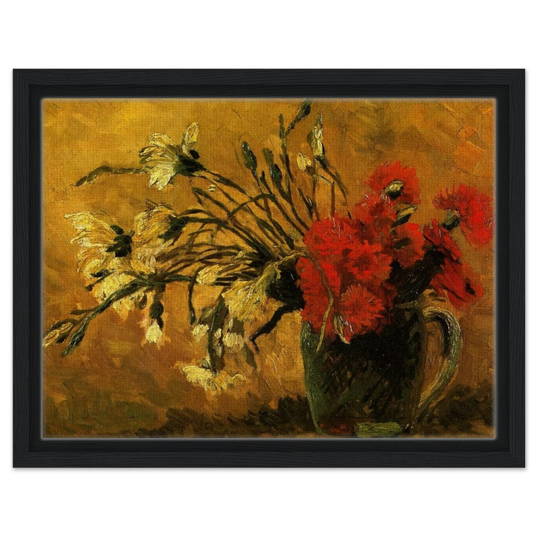 Vincent van Gogh Vase with Red White Carnations Yellow Background Framed Canvas