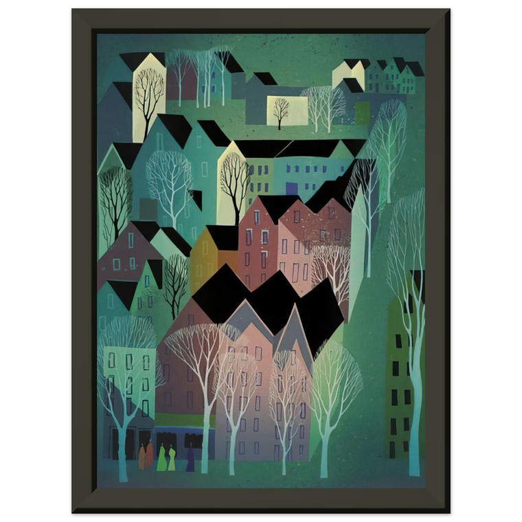 Eyvind Earle  Village Premium Metal Framed Art Print / Poster