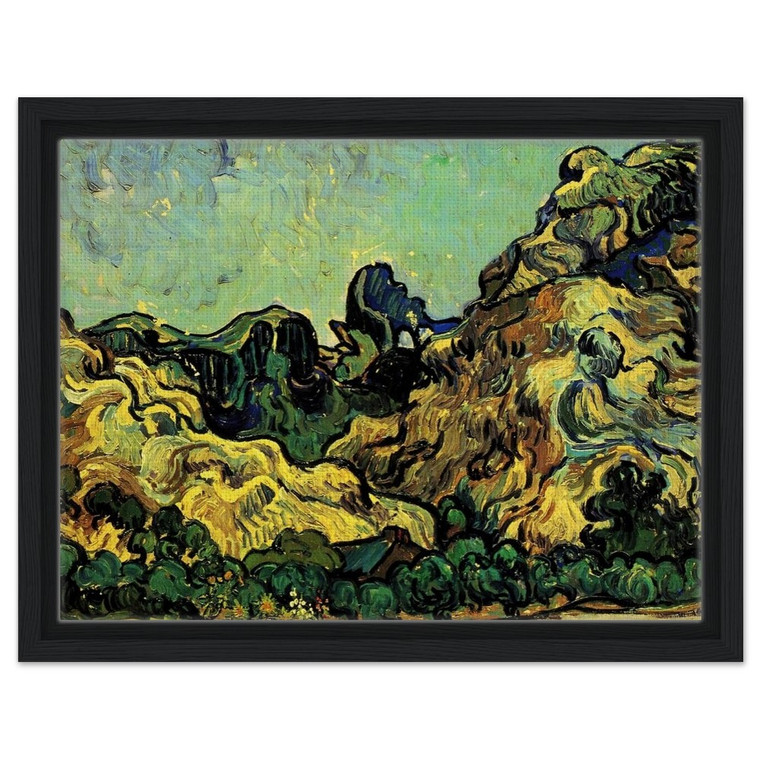 Vincent van Gogh  Mountains at SaintRemy with Dark Cottage Framed Canvas