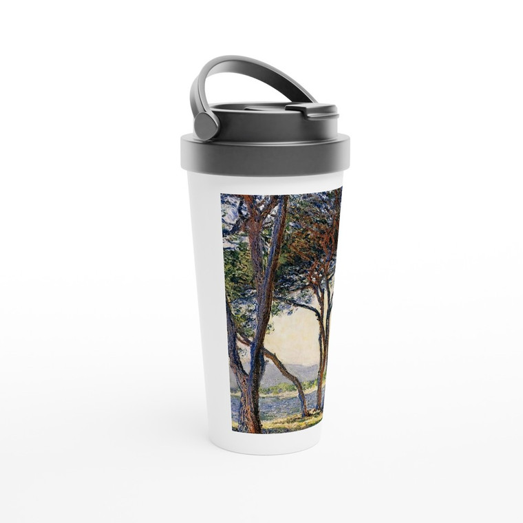 claude monet - Trees by the Seashore at Antibes Travel Mug