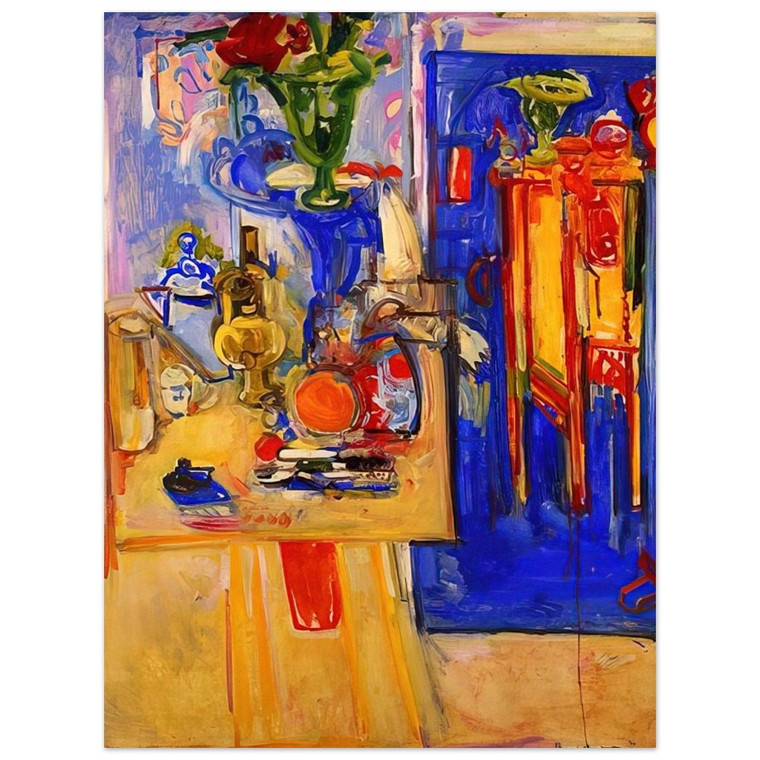 Hans Hofmann  Table with Teakettle Green Vase and Red Flowers Aluminum Print