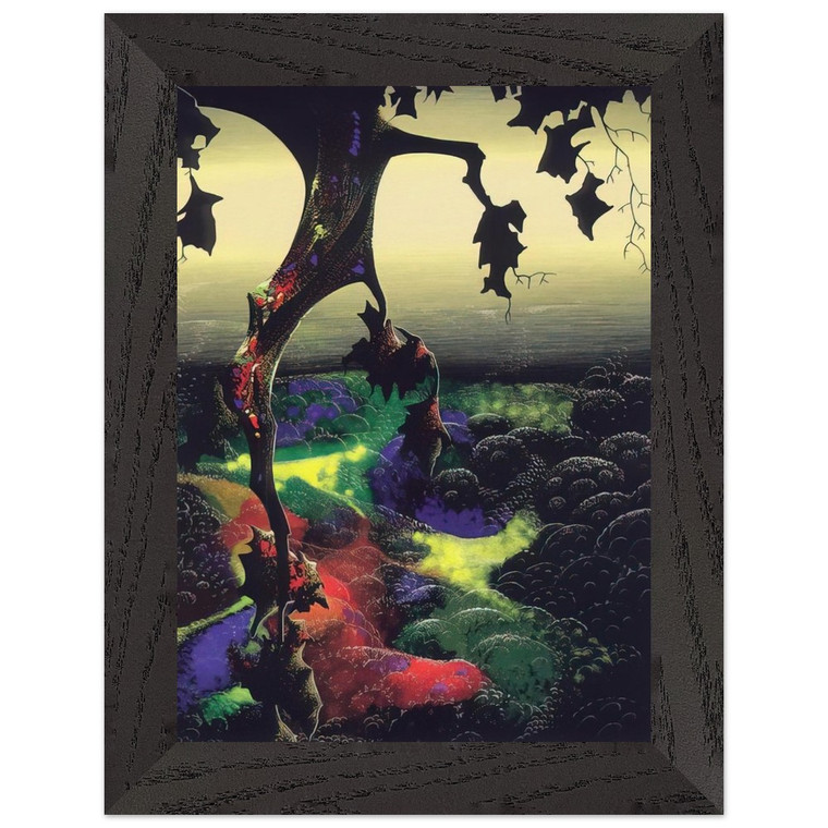 Eyvind Earle  Crimson Red and Gold Premium Wooden Framed Art Print / Poster