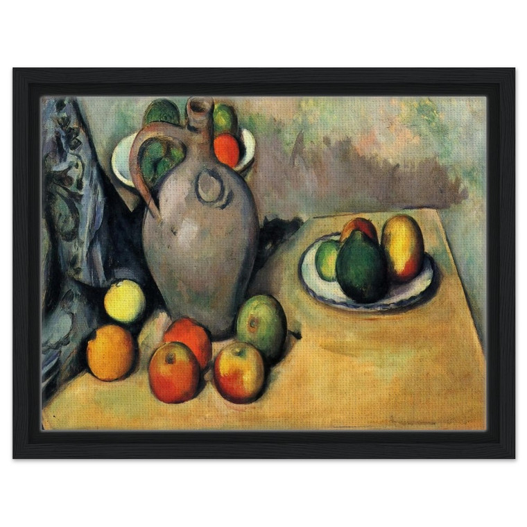 Paul Cezanne  Still life jug and fruit on a table Framed Canvas