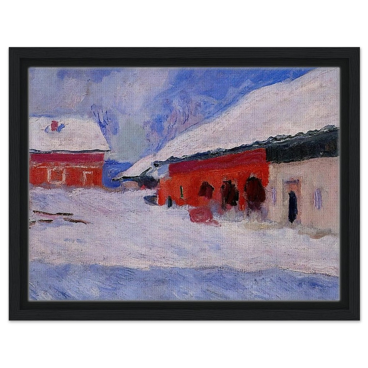 claude monet  Red Houses at Bjornegaard in the Snow Norway Framed Canvas
