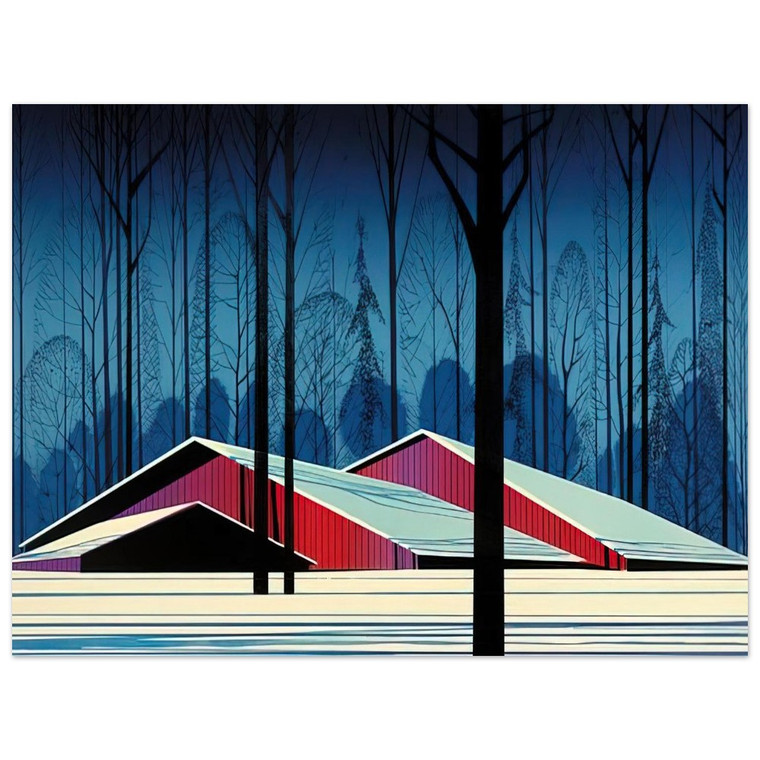 Eyvind Earle  Winter Barns Aluminum Print