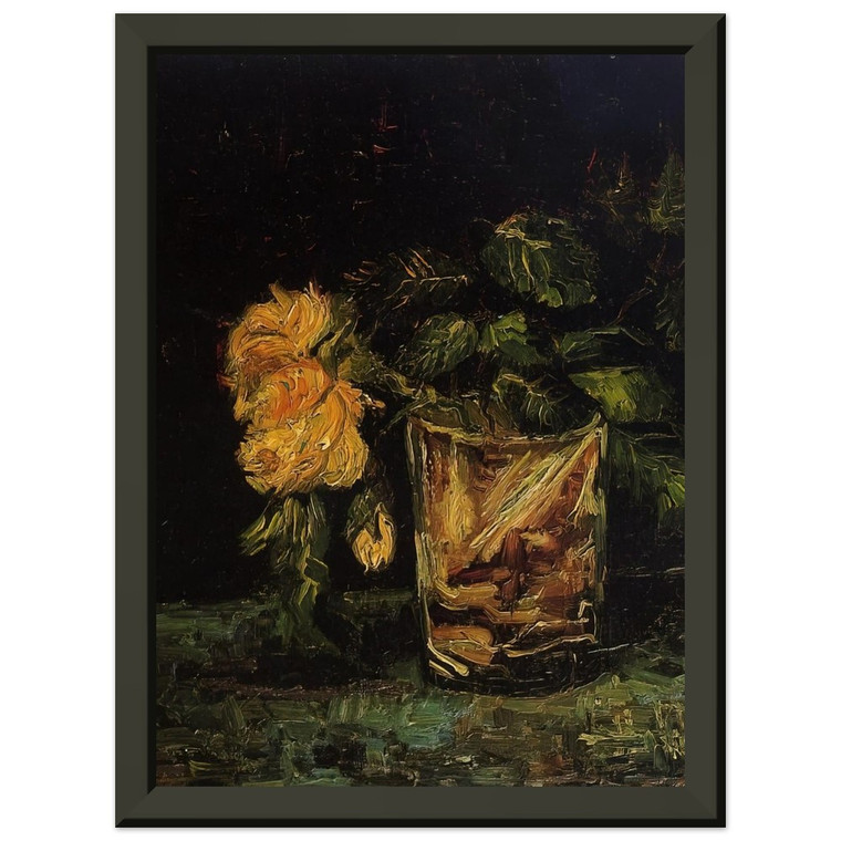 Vincent van Gogh  Glass with Roses Premium Metal Framed Art Print / Poster