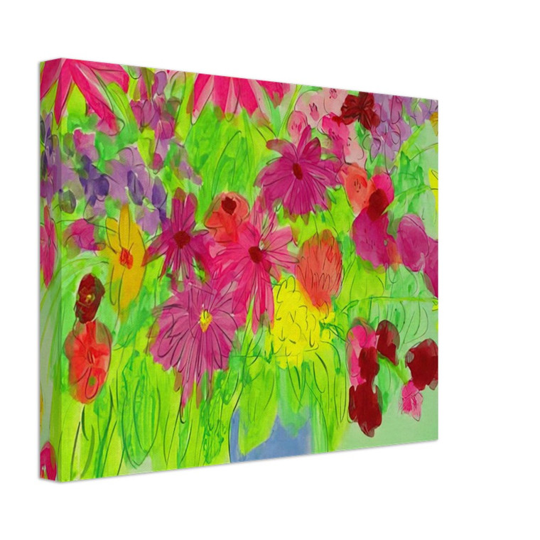 Walasse Ting  Blue Vase Many Flowers  Naive Art Primitivism Pop Art Canvas