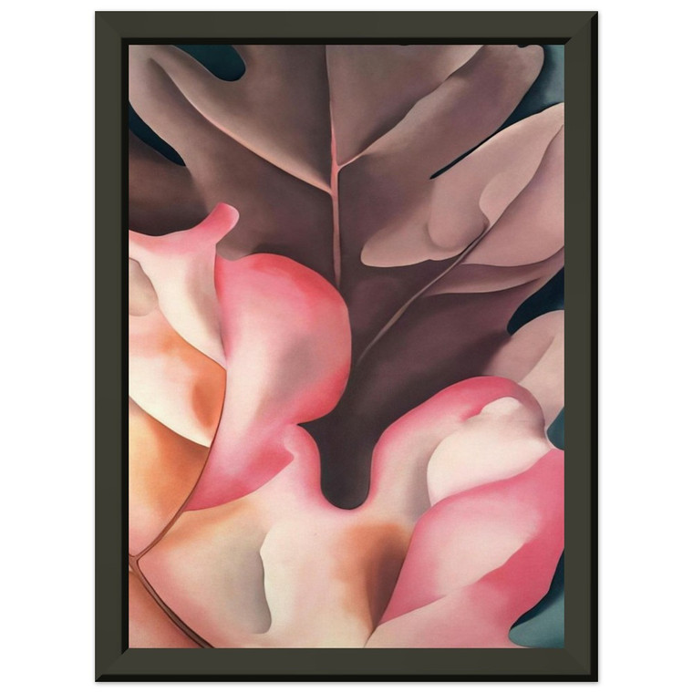 Georgia OKeeffe Oak Leaves Pink and Grey Metal Framed Art Print