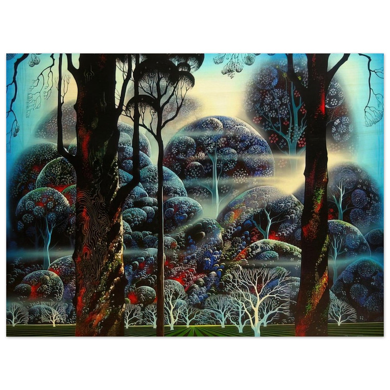 Eyvind Earle  Mist in the Dark Woods Wood Print